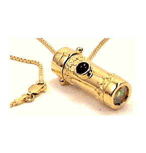 Kaleidoscope Jewelry, Gold Vermiel Saturn with Real Collet Set Onyx Stone By Artists Deborah and Kevin Healy.