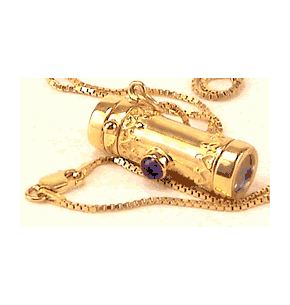 Kaleidoscope Necklace, Gold Plated Jewelery, "Amethyst Saturn in Gold" By the Healy's. 