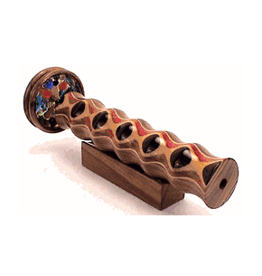 Wooden Kaleidoscope Ebony and teak Inlaid 10" Long Double Wheel By N& J with 2 Jeweled Wheels.